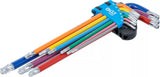 Vinkelnyckel-sats | Multicolour | extra lång | T-Profil (för Torx) med borrning och kulhuvud T10 - T50 | 9 delar. BGS 74465
