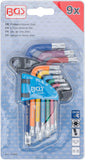 Vinkelnyckel-sats | Multicolour | kort | T-Profil (för Torx) med kulhuvud T10 - T50 | 9 delar. BGS 74466