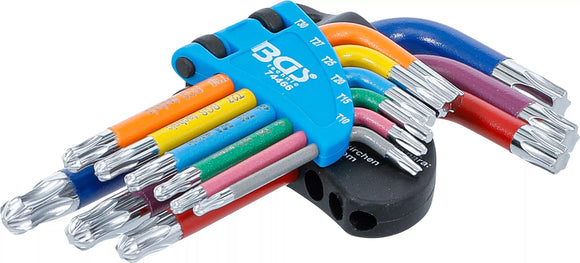 Vinkelnyckel-sats | Multicolour | kort | T-Profil (för Torx) med kulhuvud T10 - T50 | 9 delar. BGS 74466