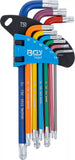 Vinkelnyckel-sats | Multicolour | T-Profil (för Torx) med kulhuvud T10 - T50 | 9 delar. BGS 74467