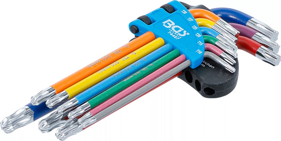 Vinkelnyckel-sats | Multicolour | T-Profil (för Torx) med kulhuvud T10 - T50 | 9 delar. BGS 74467