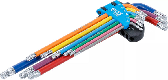 Vinkelnyckel-sats | Multicolour | extra lång | T-Profil (för Torx) med kulhuvud T10 - T50 | 9 delar. BGS 74468