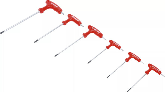 Skruvmejselsats med T-handtag och klinga på sidan | T-Profil (för Torx) med borrning T10 - T40 | 6 delar. BGS Diy 7830