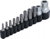 Bit-sats | Yttre sexkant 6,3 mm (1/4") / 10 mm (3/8") | T-Profil (för Torx) med borrning | 11 delar. BGS 786