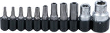 Bit-sats | Yttre sexkant 6,3 mm (1/4") / 10 mm (3/8") | T-Profil (för Torx) med borrning | 11 delar. BGS 786