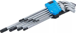 Vinkelnyckel-sats | extra lång | T-Profil (för Torx) med borrning T10 - T50 | 9 delar. BGS 794