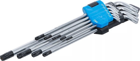 Vinkelnyckel-sats | extra lång | T-Profil (för Torx) med borrning T10 - T50 | 9 delar. BGS 794