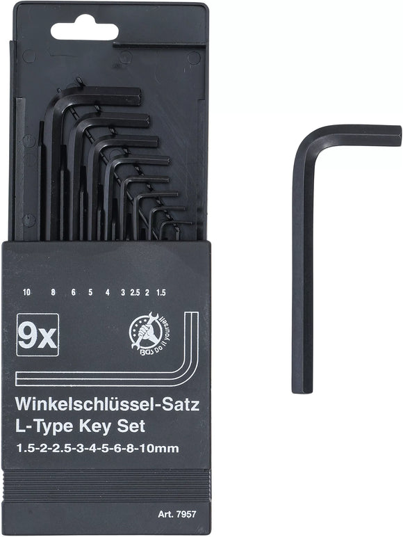 Vinkelnyckel-sats | Inre sexkant 1,5 - 10 mm | 9 delar. BGS Diy 7957