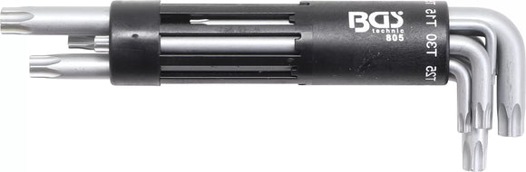 Vinkelnyckel-sats | extra lång | T-Profil (för Torx) med borrning T10 - T50 | 8 delar. BGS 805