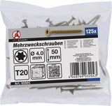 Universalskruv | T-Profil (för Torx) T20 | 4,0 x 50 mm | 125 st.. BGS Diy 80995