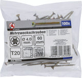 Universalskruv | T-Profil (för Torx) T20 | 4,0 x 60 mm | 100 st.. BGS Diy 80996