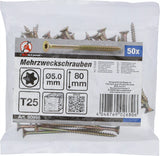 Universalskruv | T-Profil (för Torx) T25 | 5,0 x 80 mm | 50 st.. BGS Diy 80998
