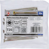 Universalskruv | T-Profil (för Torx) T25 | 6,0 x 100 mm | 20 st.. BGS Diy 80999
