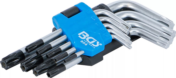 Vinkelnyckel-sats | kort | T-Profil (för Torx) med borrning T10 - T50 | 9 delar. BGS 809
