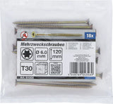 Universalskruv | T-Profil (för Torx) T30 | 6,0 x 120 mm | 18 st.. BGS Diy 81000