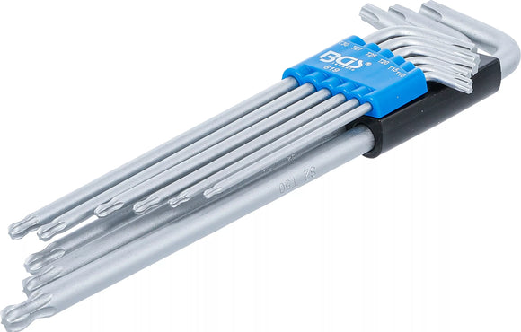 Vinkelnyckel-sats | extra lång | T-Profil (för Torx) med kulhuvud | T10 - T50 | 9 delar. BGS 819
