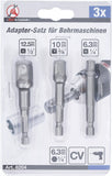 Adaptersats för borrmaskiner | 6,3 mm (1/4") | 6,3 mm (1/4") / 10 mm (3/8") / 12,5 mm (1/2") | 3 delar. BGS Diy 8204