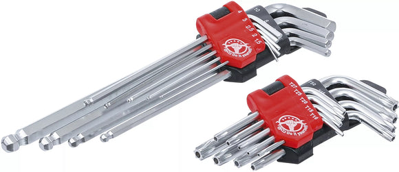 Vinkelnyckel-sats | lång | T-Profil (för Torx) T10 - T50 / inre sexkant 1,5 - 10 mm | 18 delar. BGS Diy 822