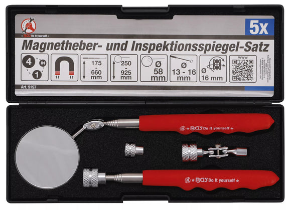 Magnetlyftare- och Inspektionsspegelsats | 4 delar. BGS Diy 9197