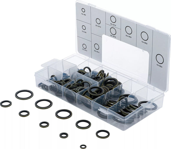 Tätningsring-Sortiment | Metall | Med gummi-tätningsvulst | 150 delar. BGS 9306