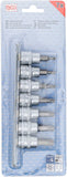Bit-Insats-sats | 10 mm (3/8") | T-Profil (för Torx) med borrning T15 - T50 | 7 delar. BGS 9341