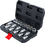 Bit-Insats-/hylsnyckel-sats | Inre sexkant 12,5 mm (1/2") | T-Profil (för Torx) / E-Profil | 19 delar. BGS Diy 95100