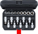 Bit-Insats-/hylsnyckel-sats | Inre sexkant 12,5 mm (1/2") | T-Profil (för Torx) / E-Profil | 19 delar. BGS Diy 95100