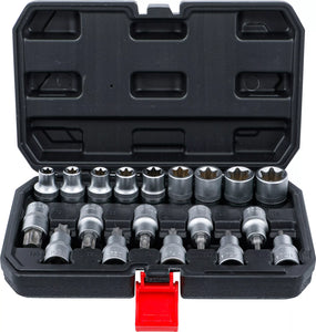 Bit-Insats-/hylsnyckel-sats | Inre sexkant 12,5 mm (1/2") | T-Profil (för Torx) / E-Profil | 19 delar. BGS Diy 95100