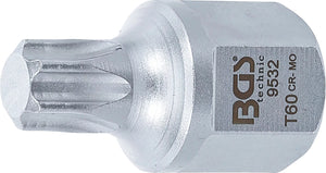 Flerspårsrem-Bit-Insats | 12,5 mm (1/2"), yttre sexkant 22 mm | T-Profil (för Torx) T60. BGS 9532