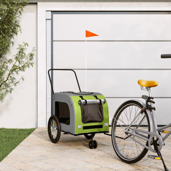 Cykelvagn för djur grön och grå oxfordtyg och järn