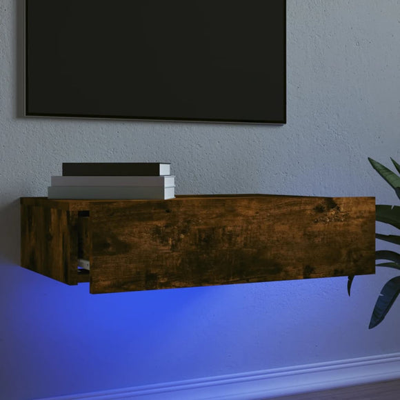Tv-bänk med LED-belysning rökfärgad ek 60x35x15,5 cm
